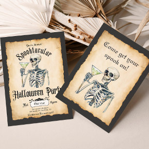 Vuxen Halloween Inbjudan, Skeleton Retro Inbjudan