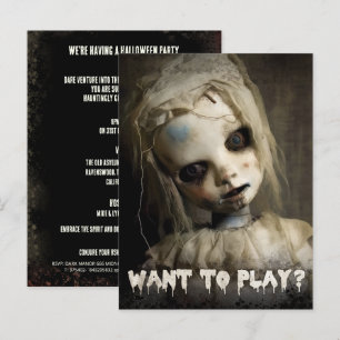 Vuxen Halloween-inbjudan till Creepy Doll Budget Vykort
