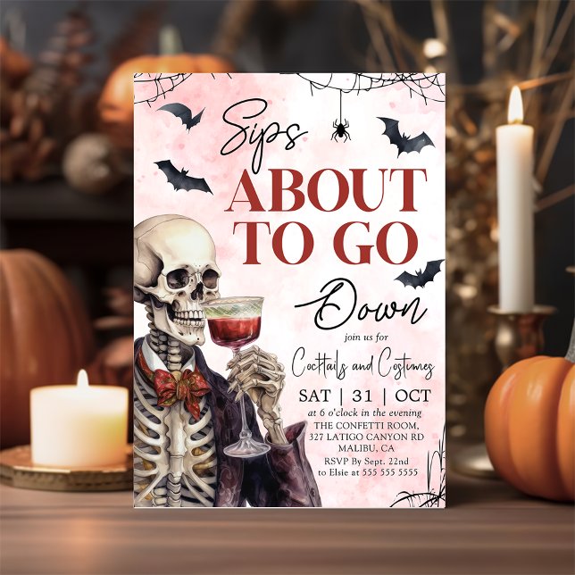 Vuxen Halloween Sips ska gå ner Skeleton Inbjudningar (Skapare uppladdad)