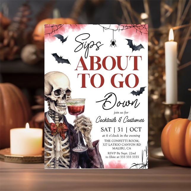 Vuxen Halloween Sips ska gå ner Skeleton Inbjudningar (Skapare uppladdad)