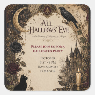 Vuxen Halloweenfest, Korp, Antik Nyckel & Vintage Fyrkantigt Klistermärke
