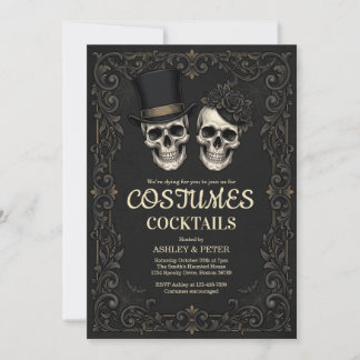Vuxen Halloweenfest Svart gotisk skalle kostym Inbjudningar