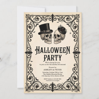Vuxen Halloweenfest Vintage Gotisk Skalle Inbjudningar