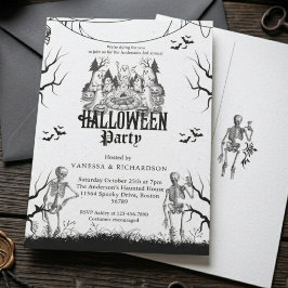 Vuxen Halloweenfest Vintage Gotisk Skelett Inbjudningar