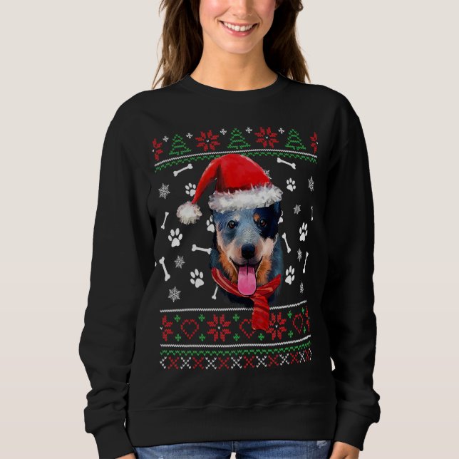 Vuxen jul Blue Heeler Santa Hat Pajam T Shirt (Framsida)
