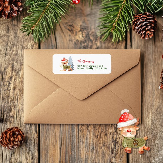 Vuxen jul Party Hjort Hälsning Returadress Etikett (Ugly Sweater Christmas Party Deer Greetings Label)