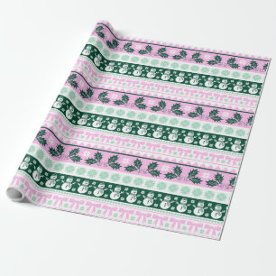 Vuxen jul Rosa och Grönt i Sticka Mönster Presentpapper