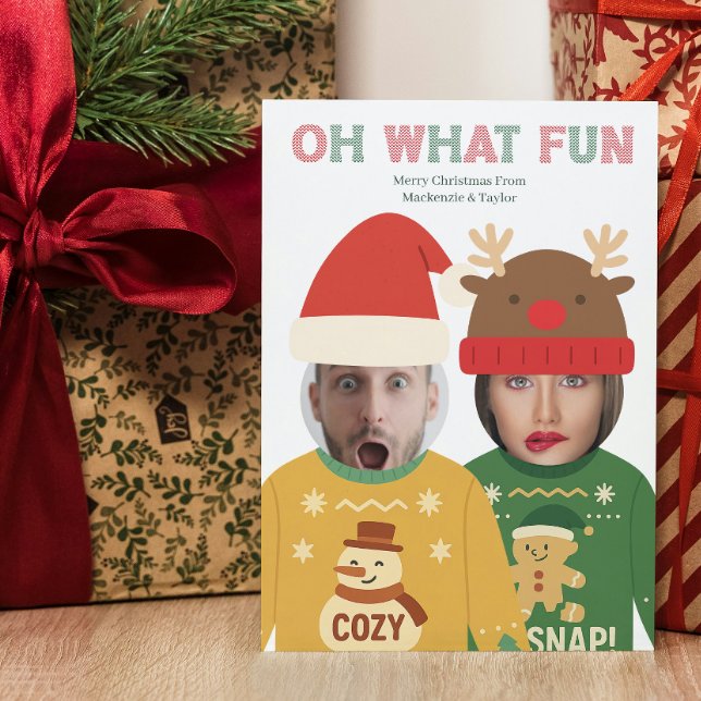 Vuxen jul-sötare från Ansikte Personlig Julkort (Ugly Christmas Sweater Funny Face Personalized Holiday Card by Ricaso. Add your own faces.)