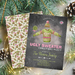 Vuxen julklapp i Rosa Party Black Chalkboard Inbjudningar<br><div class="desc">Vuxen jul-vintagen i Party inspirerade till en rosa med en trikå av hallon och en svett av grönt,  vinter-hatt och en lollipop över en mörk grått-kritbakgrund med tvättat vattenfärgstryck i rosa.          * Svetter,  hattar och snöflingor mönster på andra sidan.          Anpassa den med dina uppgifter!</div>