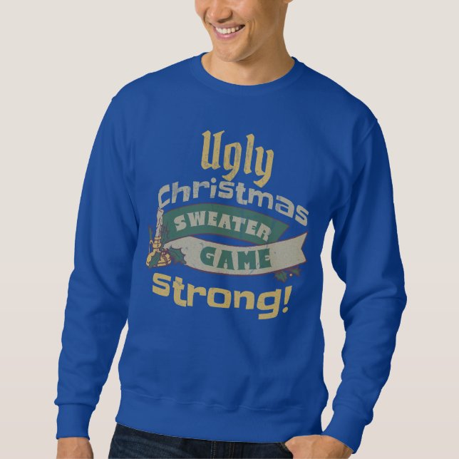 Vuxen julsöt Game Strong! Royal Blue Lång Ärmad Tröja (Framsida)