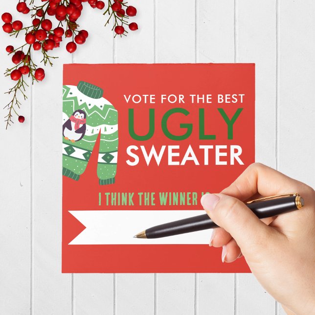 Vuxen julsötare Anteckningsblock Pack om 40 (Red, White and Green Ugly Sweater Holiday Contest Voting Notepad Pack of 40)