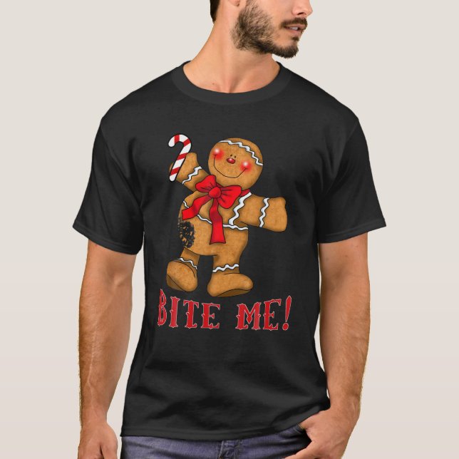 Vuxen julsötare Bite Me Gingergold Man T S T Shirt (Framsida)