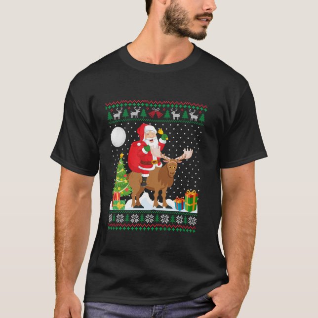 Vuxen julsötare design Funny Santa Riding M T Shirt (Framsida)