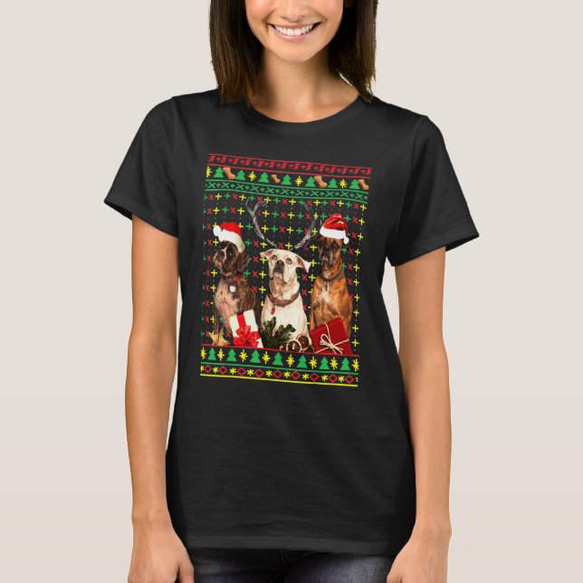 Vuxen julsötare Funny Boxer Hund Santa Hat A T Shirt (Framsida)