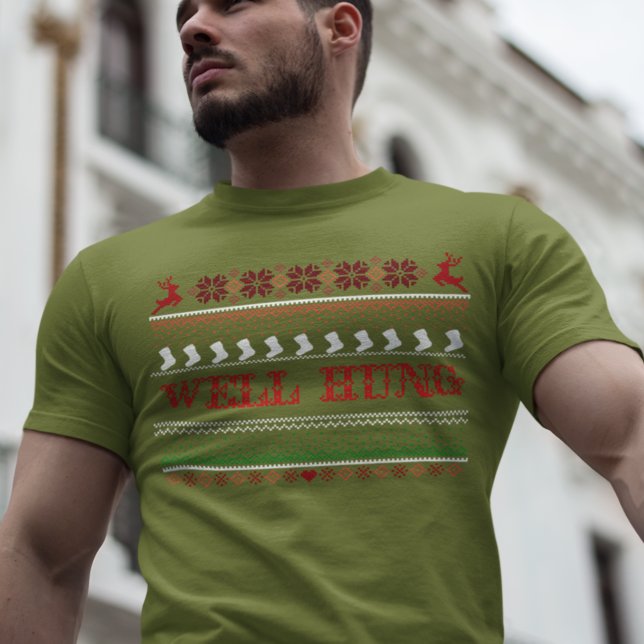 Vuxen julsötare Funny well Hung Stocking T Shirt (Skapare uppladdad)