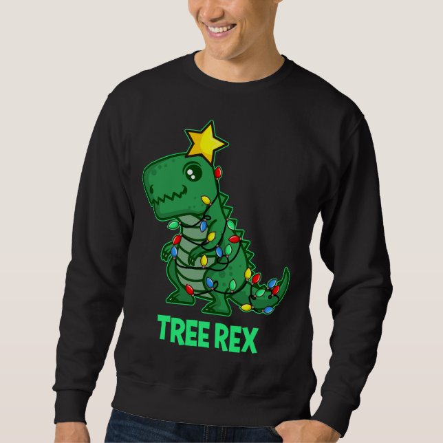 Vuxen julsötare T REX Julgran Rex Lång Ärmad Tröja (Framsida)
