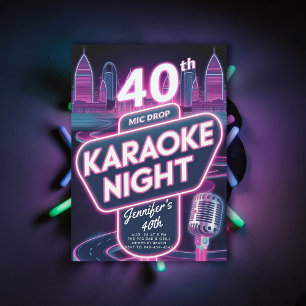 Vuxen Karaoke 90s Neon Rosa Glow 40:e födelsedagen Inbjudningar