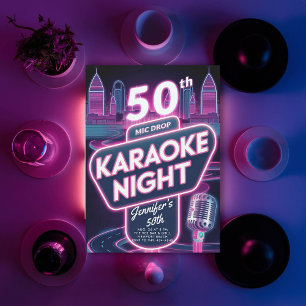 Vuxen Karaoke 90s Neon Rosa Glow 50:e födelsedagen Inbjudningar