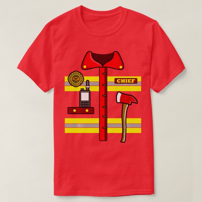 Vuxen Kids Halloween Fireman Firefighter Costume L T Shirt (Design framsida)