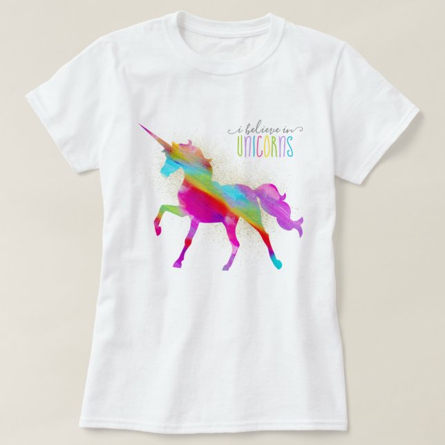 Vuxen kvinna guld- Unicorn för glitterregnbåge T Shirt (Design framsida)