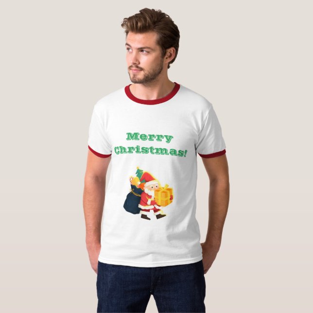 Vuxen M Vit/Röd jul Önskemål tryckt Ringer T Shirt (Hel framsida)