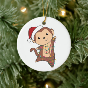 Vuxen Monkey jul Snö Winter Animals Monkey Julgransprydnad Keramik
