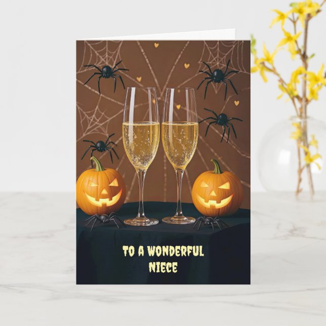 Vuxen Niece Halloween Cute Funny Champagne Kort (Gul blomma)