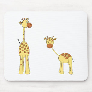 Vuxen- och babygiraff. Tecknad Musmatta