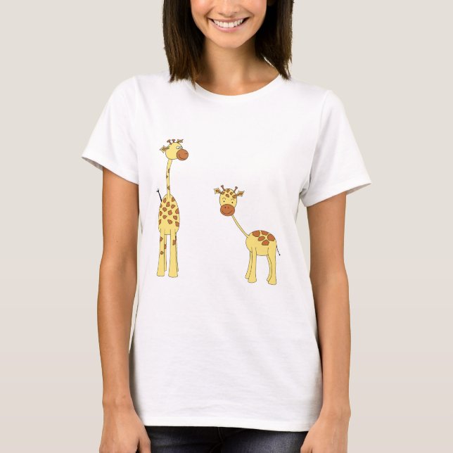 Vuxen- och babygiraff. Tecknad Tröja (Framsida)