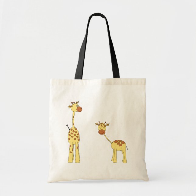 Vuxen- och babygiraff. Tecknad Tygkasse (Framsidan)
