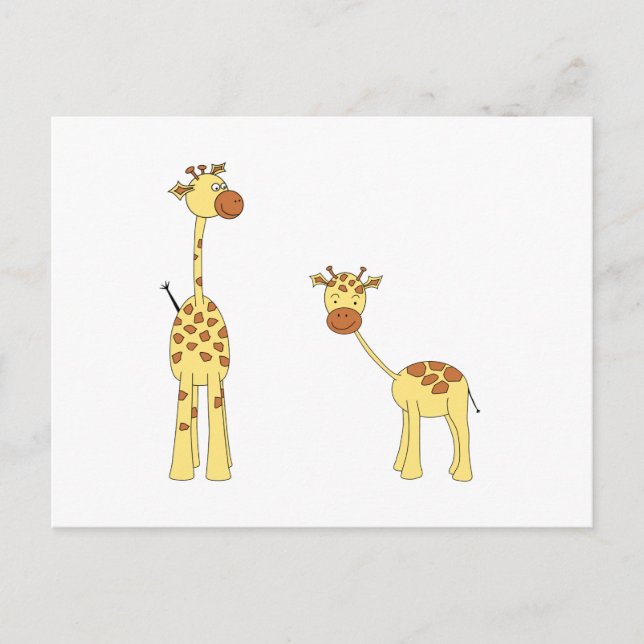 Vuxen och bebis giraff. Tecknad film Vykort (Framsida)