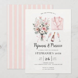 Vuxen PJ Sleepover Pajamas Prosecco 30års födelsed Inbjudningar