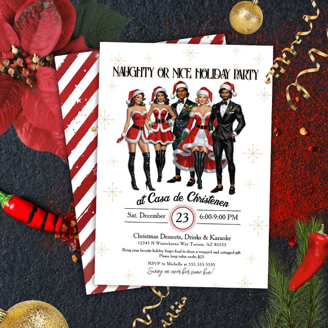 Vuxen Sassy Naughty eller Nice jul Party Inbjudningar (Sexy adults only Christmas Party invitation for naughty or nice vintage pin up holiday lifestyle)