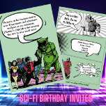 Vuxen Sci Fi party Science fiction Alien tecknad Inbjudningar<br><div class="desc">Varför inte ha en tematisk födelsedagsfest i Science fiction. Om ni tror på Utomjordingar,  och vill bli bortförd av en UFO,  kommer dessa inbjudningar att vädja till er. Loving Sci Fi har ingen åldersgräns,  så ha lite roligt och raket i rymden på din födelsedag.</div>