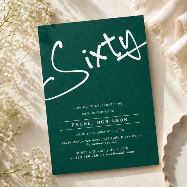 Vuxen Sextio 60-årsfest Grön Vit Inbjudningar (Skapare uppladdad)