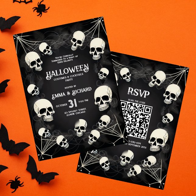 Vuxen Skull Spindelnät QR-kod Halloween fest Inbjudningar (Skapare uppladdad)