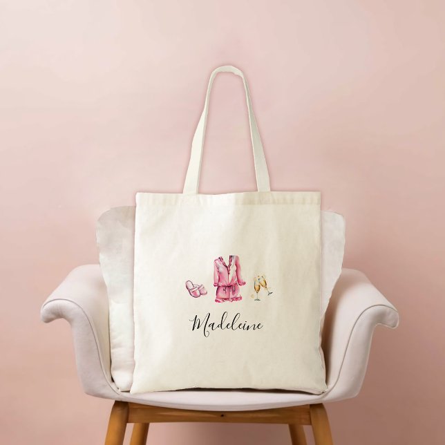 Vuxen Sleepover PJ Pajama Party Custom Name Gift Tygkasse (bridesmaid gift bachelorette bridal birthday pj pajama slumber sleepover lingerie party watercolor)