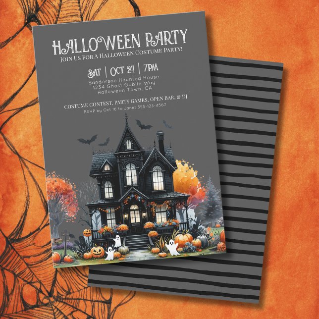 Vuxen Spökhus Halloweenfest Inbjudningar (Adult Haunted House Halloween Party Invitation)