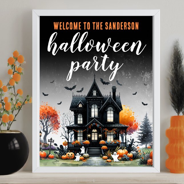 Vuxen Spökhus Halloweenfest Skylt (Adult Haunted House Halloween Party Sign)