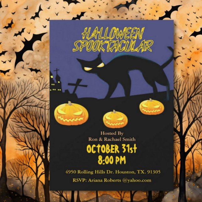 Vuxen Spooktacular Black Cat Halloween-inbjudan Inbjudningar (Skapare uppladdad)