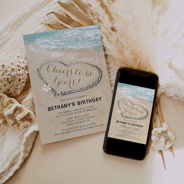 Vuxen strandfödelsedagsfest | Skål för åldern Inbjudningar (Skapare uppladdad)