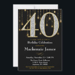 vuxen Svarta Guld-diamanter, 40:e födelsedag Inbjudningar<br><div class="desc">En 40-dagars festinbjudan till eleganten i svart och guld,  med ett stort 40-tal med diamanter och guld utseendet tillsammans med en glitterridå av guld ljus. För 40-årsdagen i ditt liv.</div>