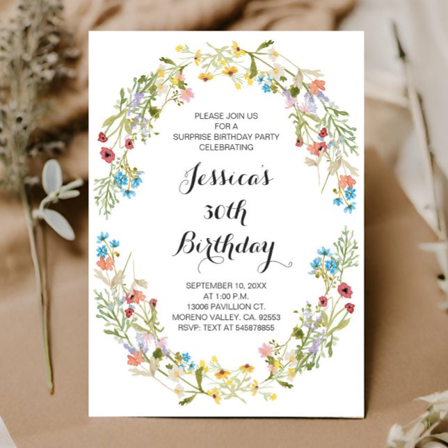 Vuxen Vildblommor Blommigt födelsedag oavsett ålde Inbjudningar (Skapare uppladdad)