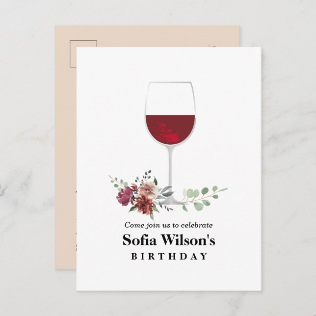 vuxen vin-partsinbjudan inbjudan vykort (Fram/baksida)