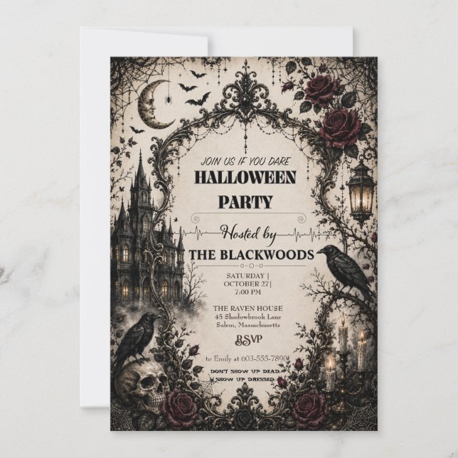 Vuxen Vintage Gothic Halloweenfest  Inbjudningar (Framsida)