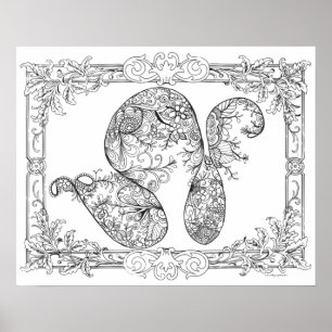Vuxens färgning Poster "Blommigt Swirls Art"