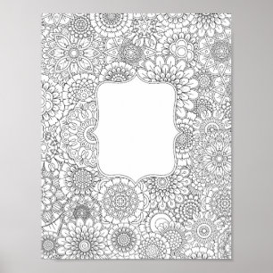 Vuxens färgningsblommor, DIY Poster (stora 8,5 x 1
