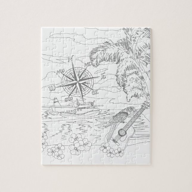 Vuxet färgläggningpussel för tropisk ö pussel (Vertikal)