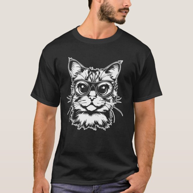Vuxna: Avslappnad av animaliskt kattglasögon T Shirt (Framsida)