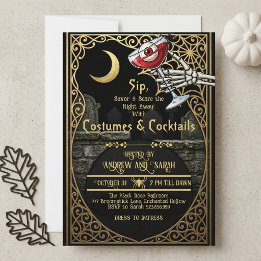 Vuxna Halloween-kostymer & cocktails Halvmåne Inbjudningar